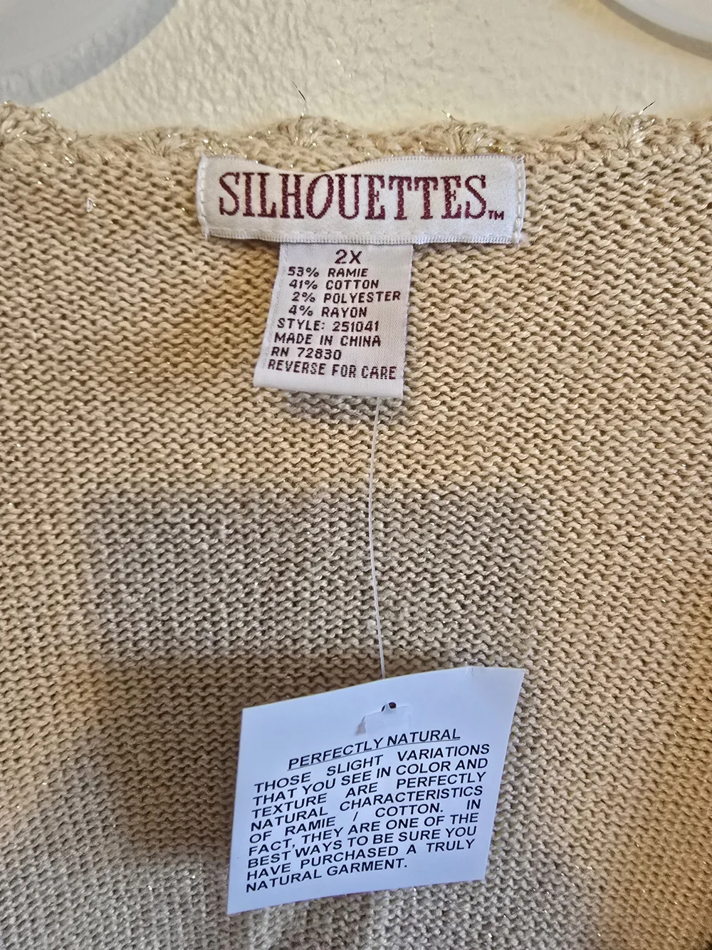 Vintage Silhouettes Gold Shimmer Cardigan, Crochet Floral 2x